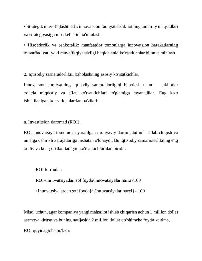 Innovatsion faoliyatning iqtisodiy samaradorligini baholash 2