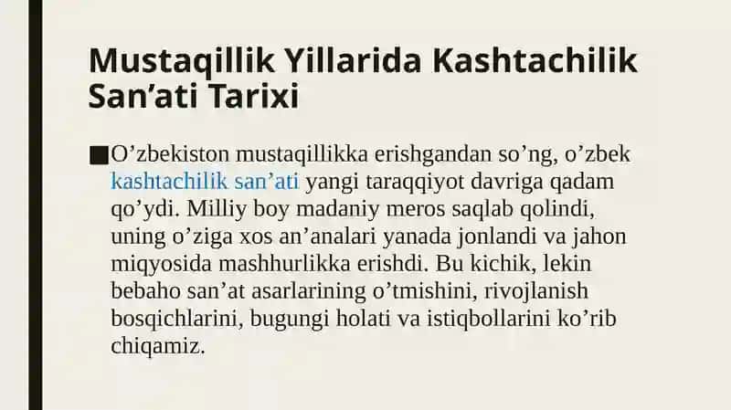 Mustaqillik Yillarida Kashtachilik San’ati Tarixi 2
