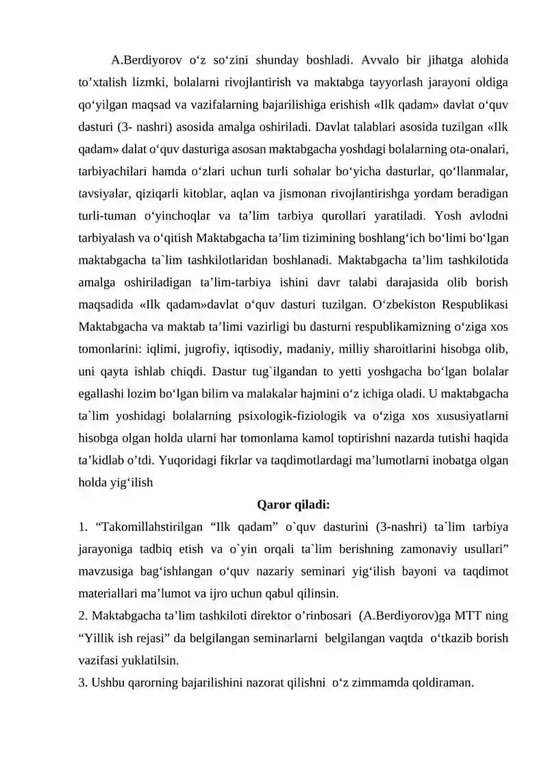 "Ilk qadam" o'quv dasturi 2