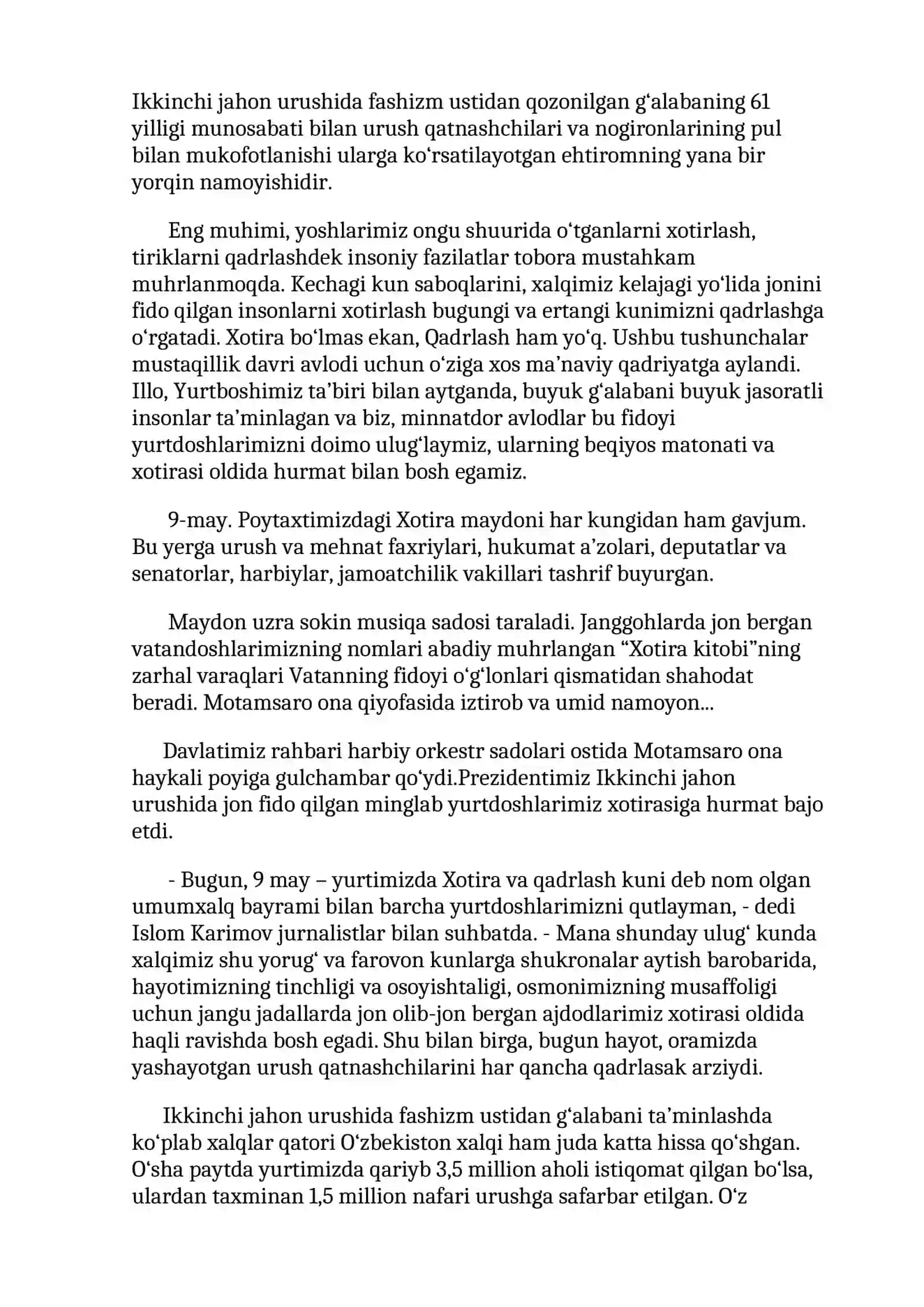 9-may Xotira va qadrlash kuni 2