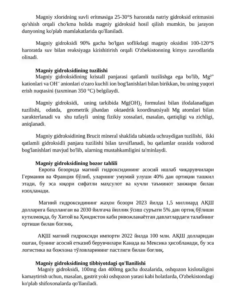 Magniy gidroksidini olishi va xossalari 2