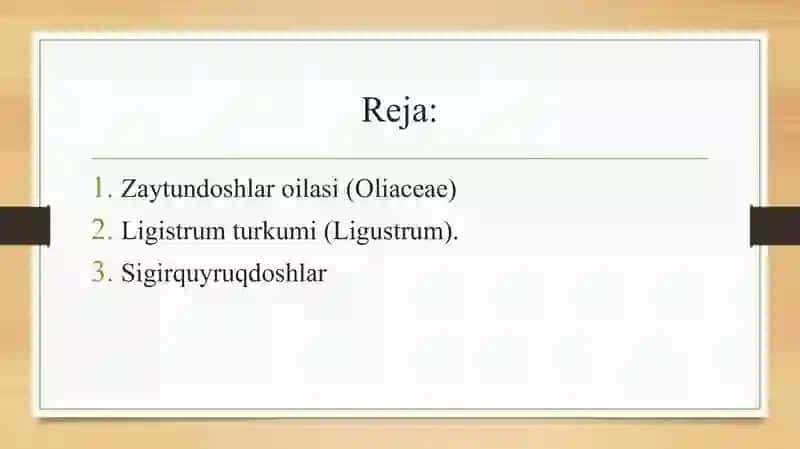 Zubturumdoshlar, zaytundoshlar, sigirquyruqdoshlar oilalaring tasnifi, o‘ziga xos xarakterli 2