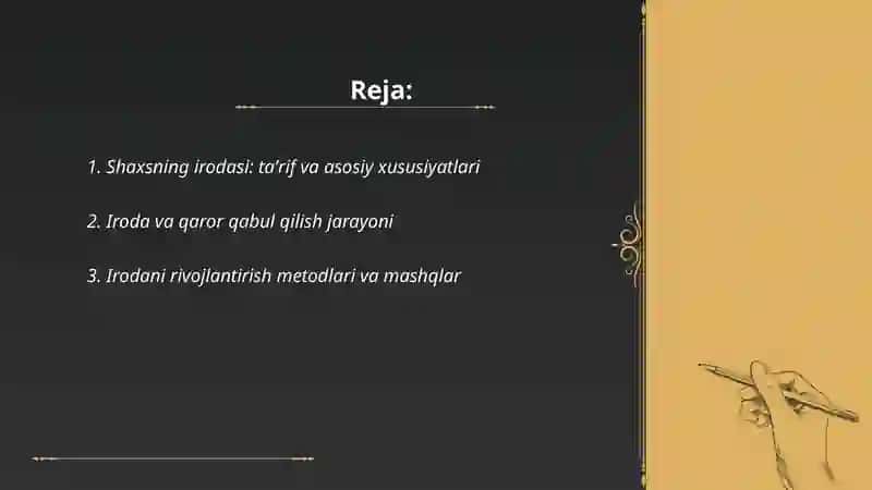 Shaxs va uning irodaviy sohasi 2