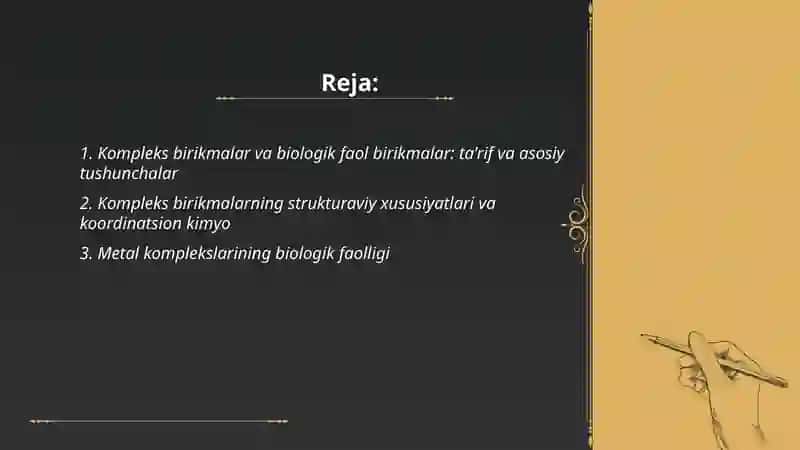 Kompleks birikmalar-biologik faol birikmalar 2