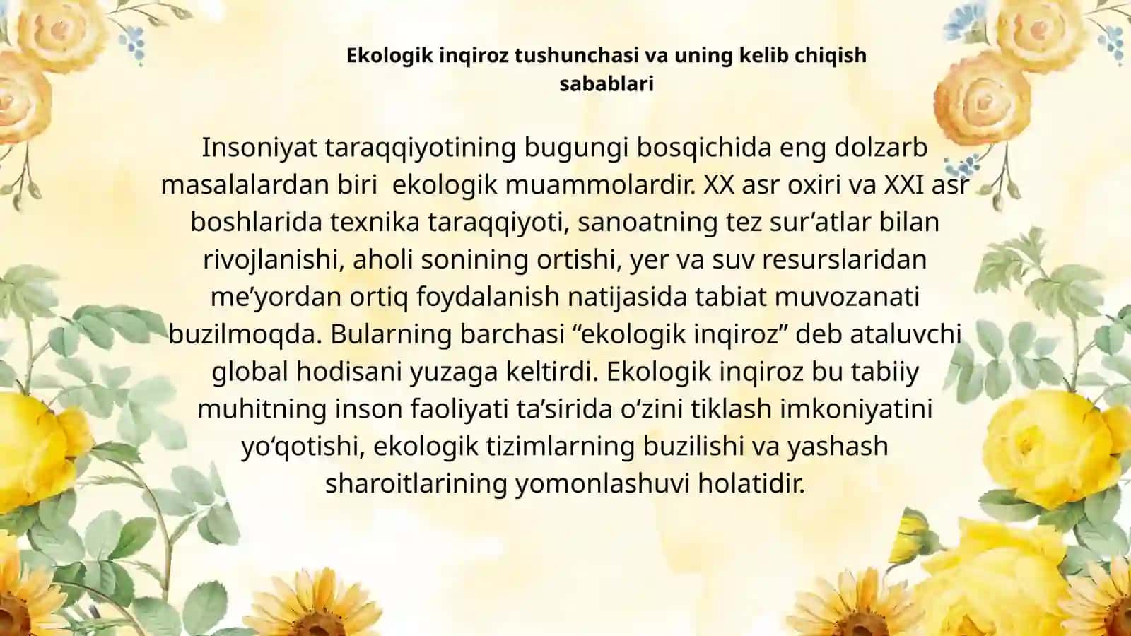 Ekologik inqirozlar va ularning oldini olish choralari 2