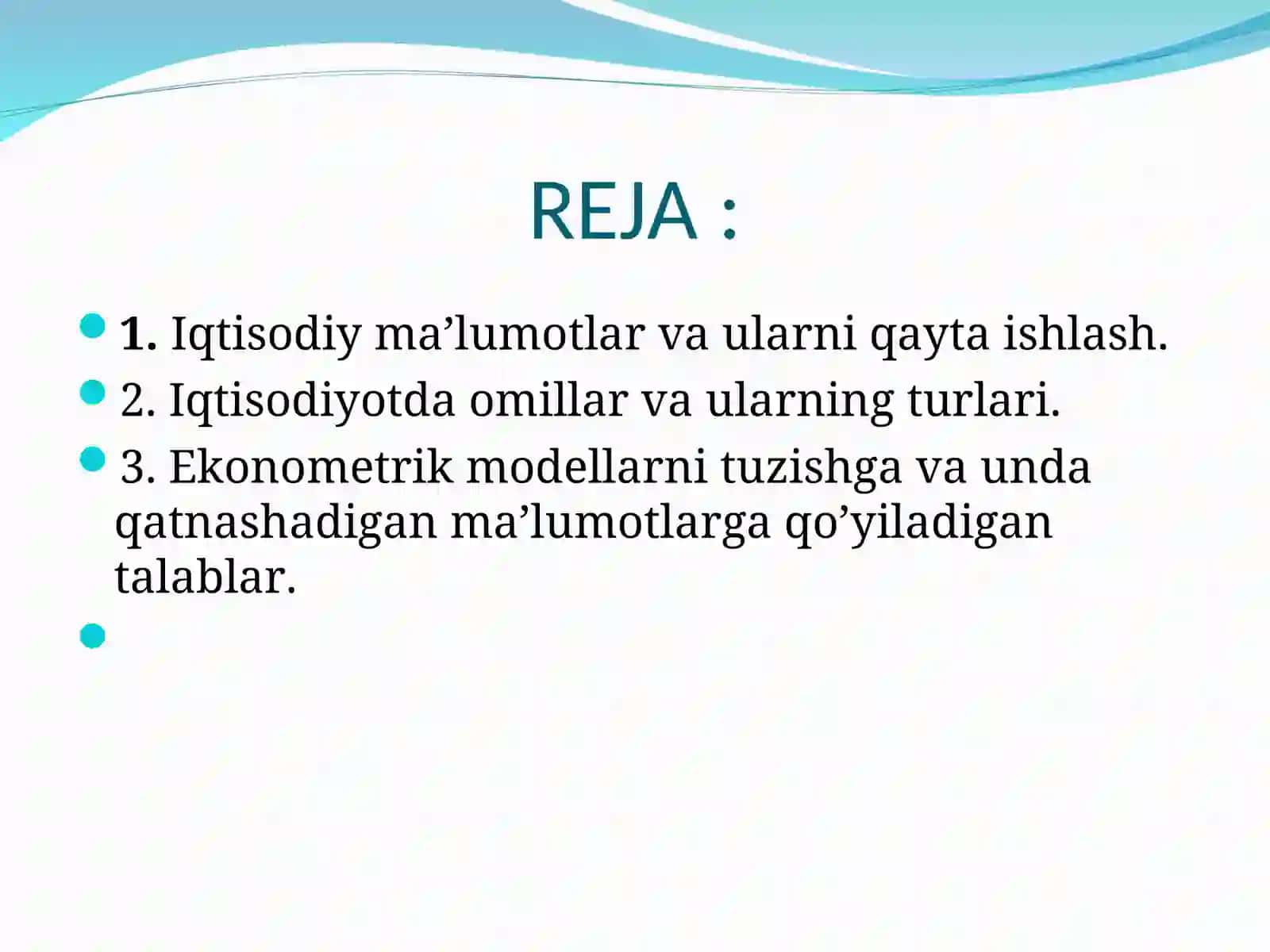 Економетрик моделларнинг ахборот таъминоти 2