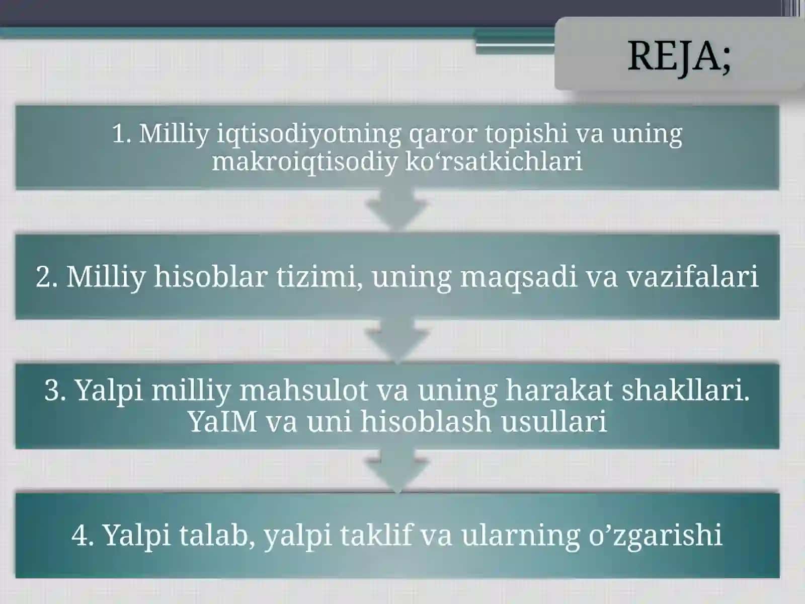 Milliy iqtisodiyot va uning makroiqtisodiy o‘lchamlari. Yalpi talab va yalpi taklif 2