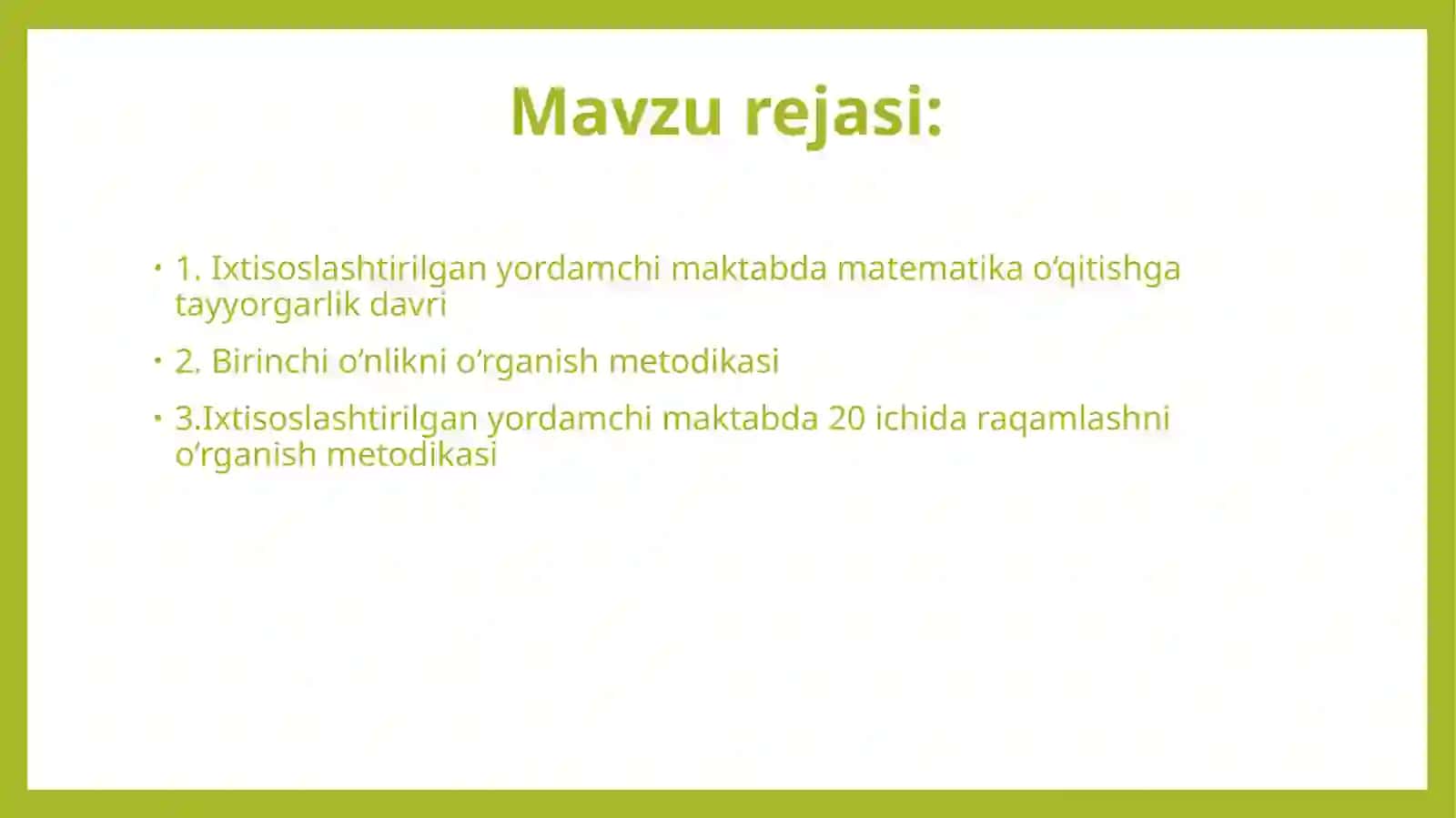Matematika o‘qitish maxsus metodikasi fanining xususiy masalalari 2