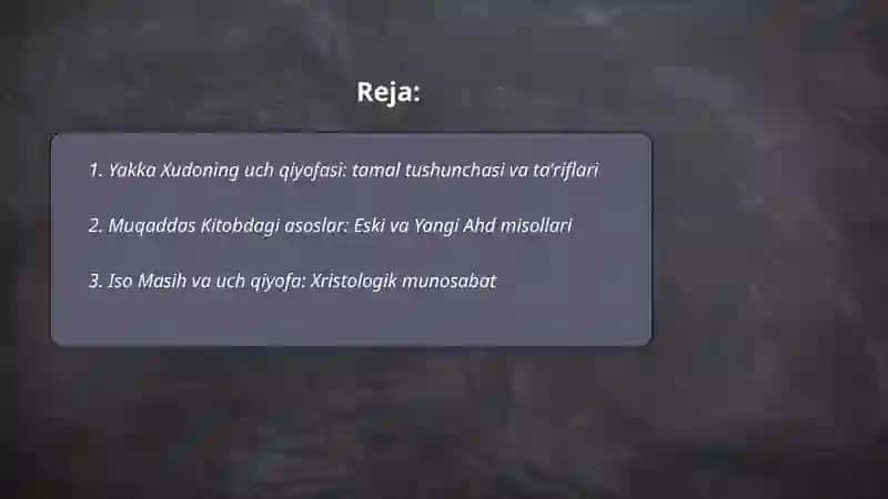 Yakka Xudoning uch qiyofasi 2