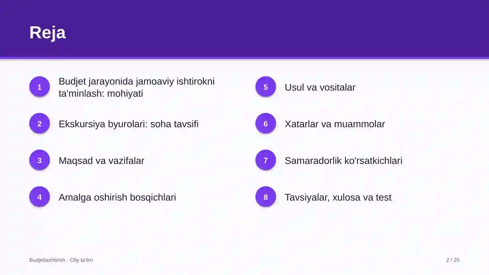 Ekskursiya byurolarida budjet jarayonida jamoaviy ishtirokni ta'minlash 2