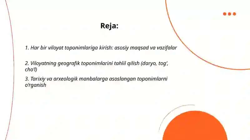 Har bir viloyat toponimlarini mustaqil o'rganish 2