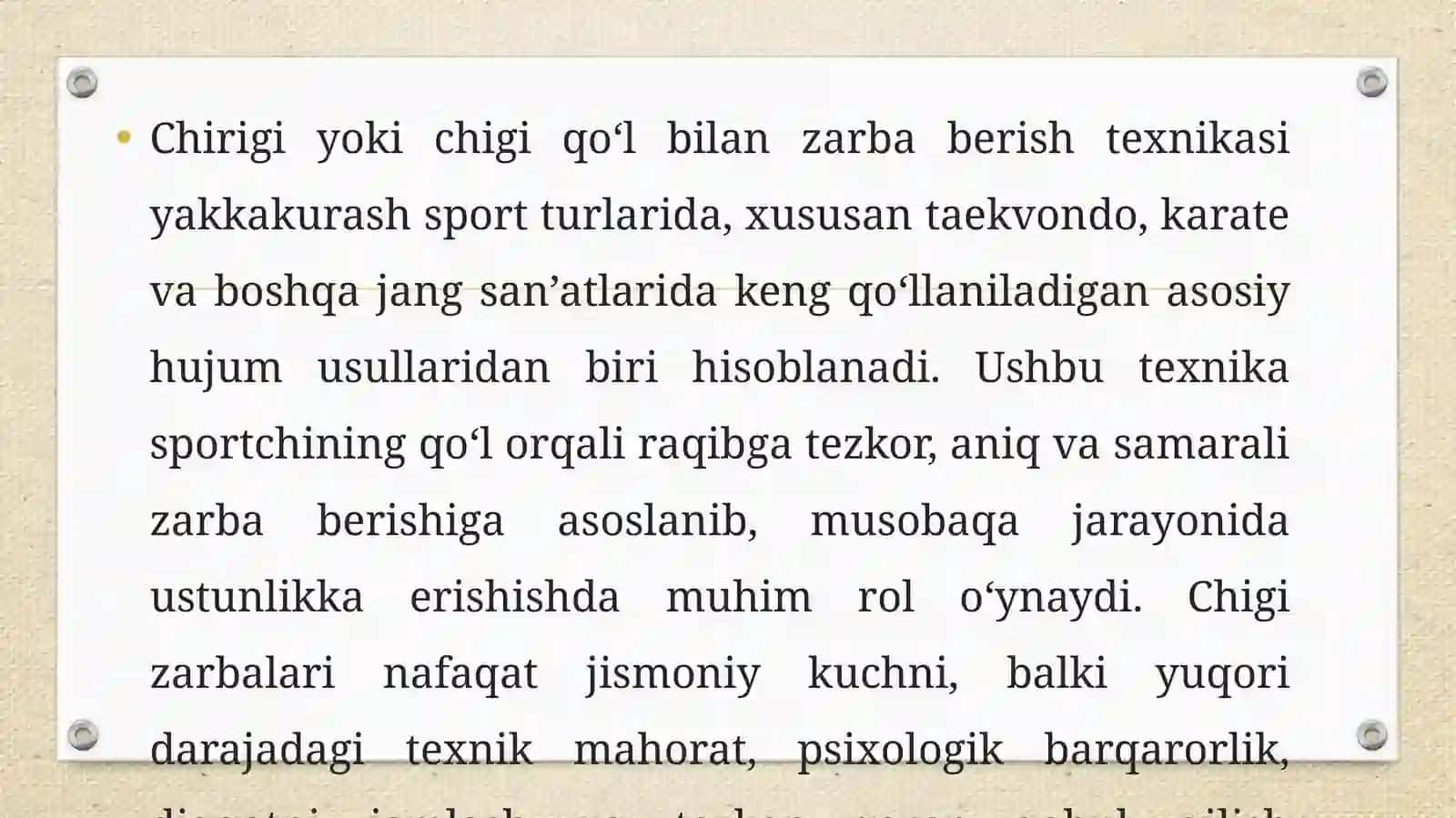 Chirigi(chigi) qo‘l bilan zarba berish 2