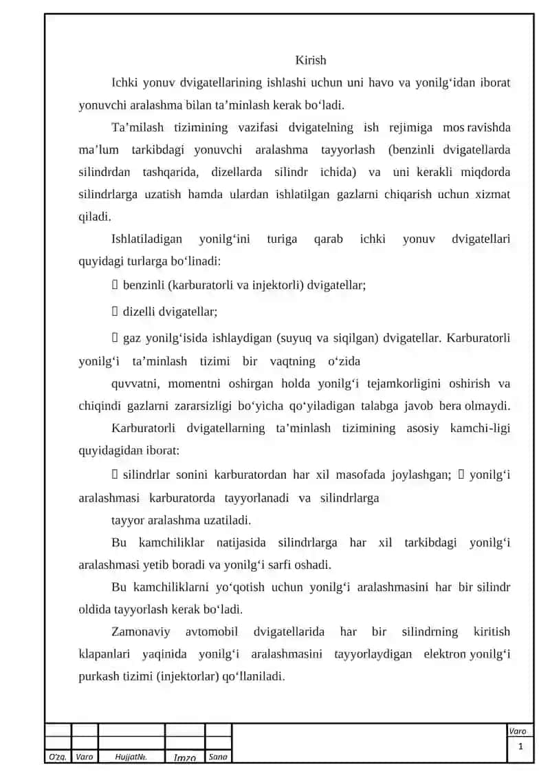 Yoqilg’ili zamonaviy avtomobillarning ta’minlash tizimi 2