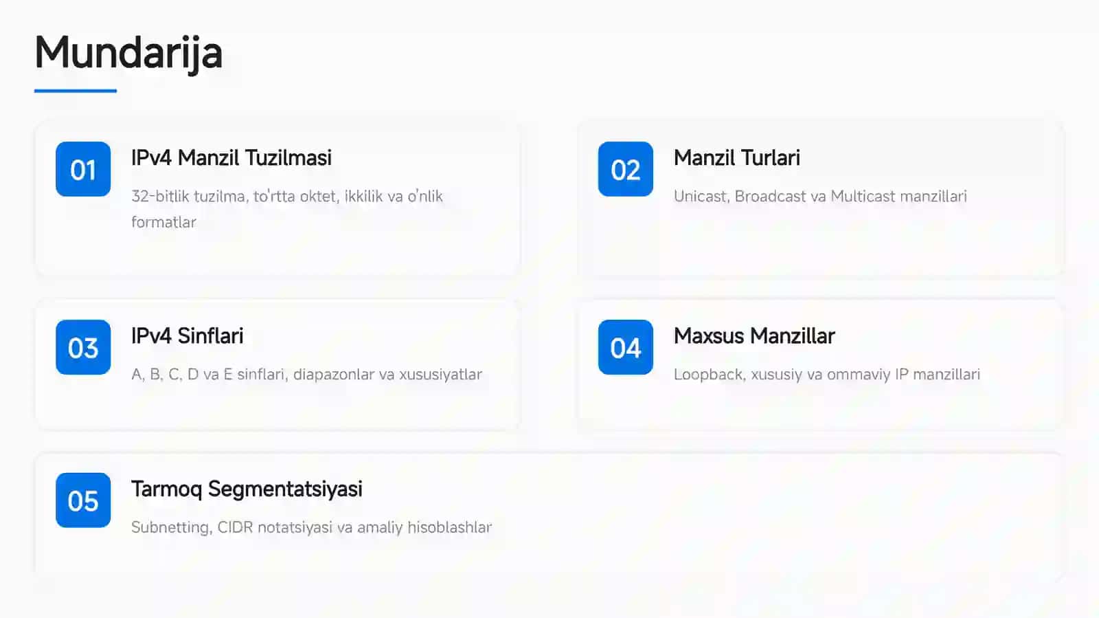 IPv4 Manzillashning Asosiy Jihatlari 2