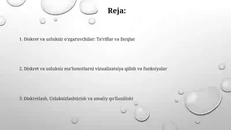 Diskret va uzluksiz oʻzgaruvchilar 2