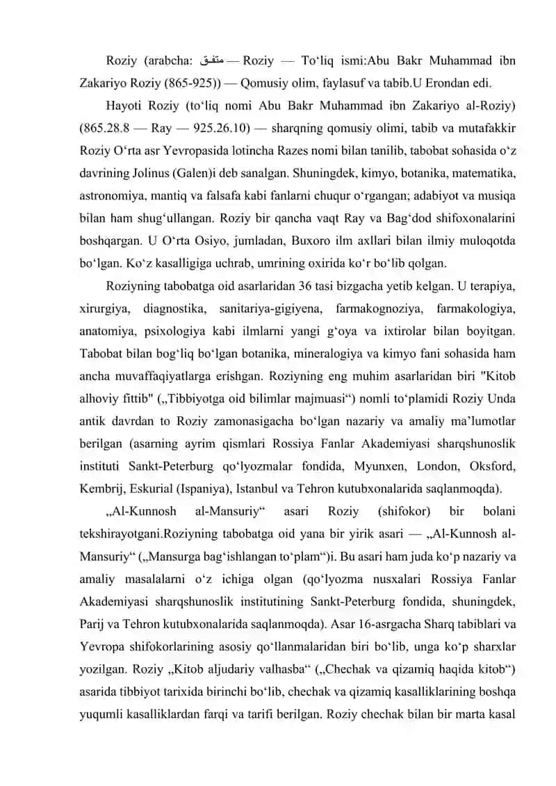 ABU BAKR MUHAMMAD IBN ZAKARIYO AL-ROZIY 2