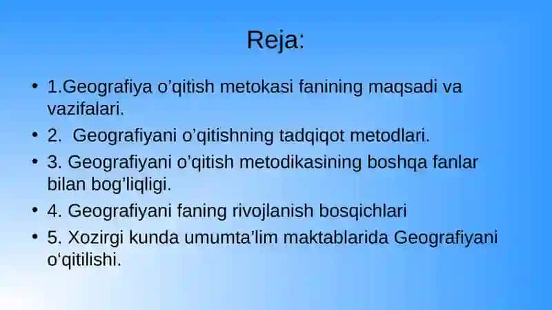 Geografiya fanining o`qitilishi 2