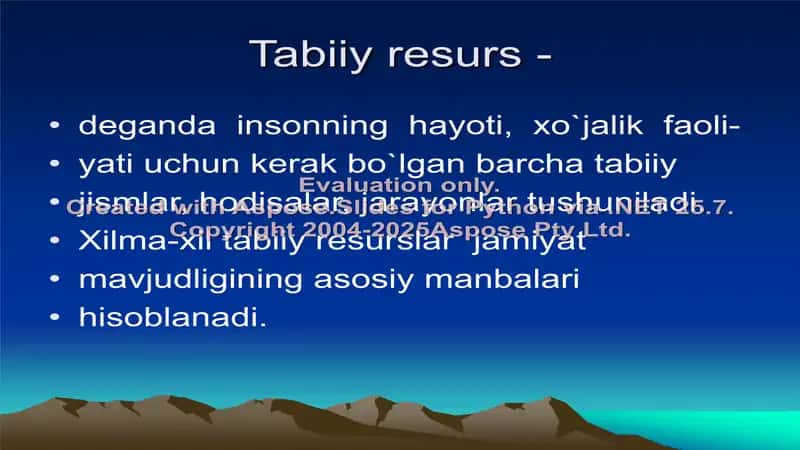 Tabiiy resurslar tasnifi 2