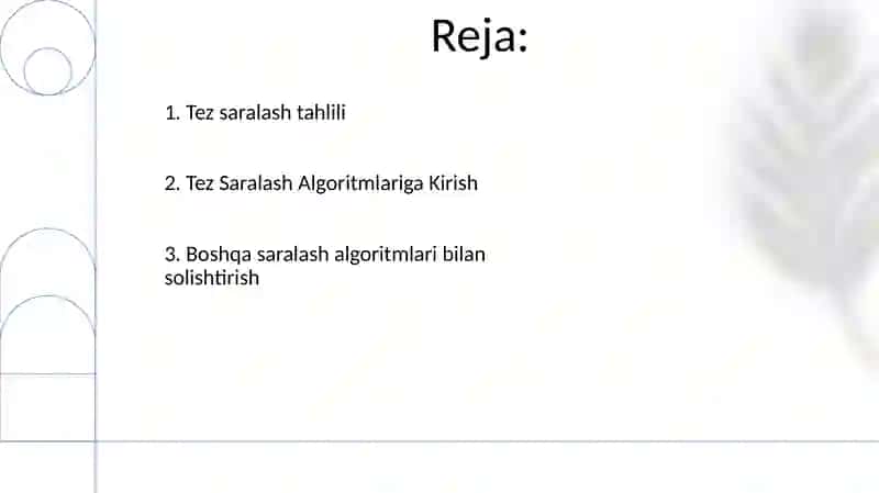 Tez saralash algoritmi va uning tahlili 2