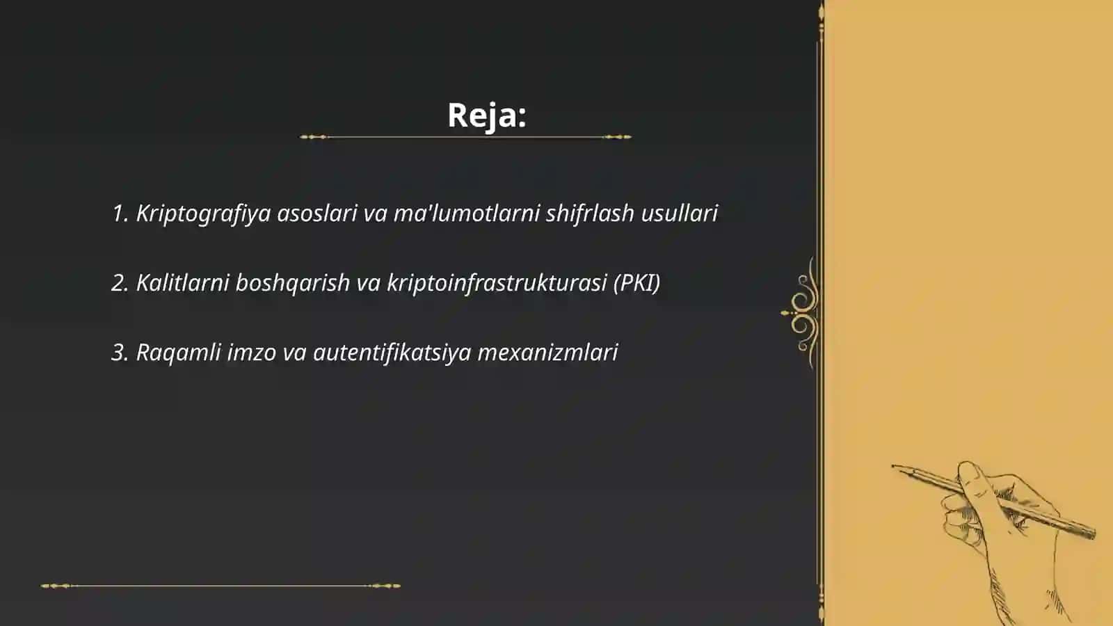 Kriptografiya asoslari va ma'lumotlarni shifrlash usullari 2