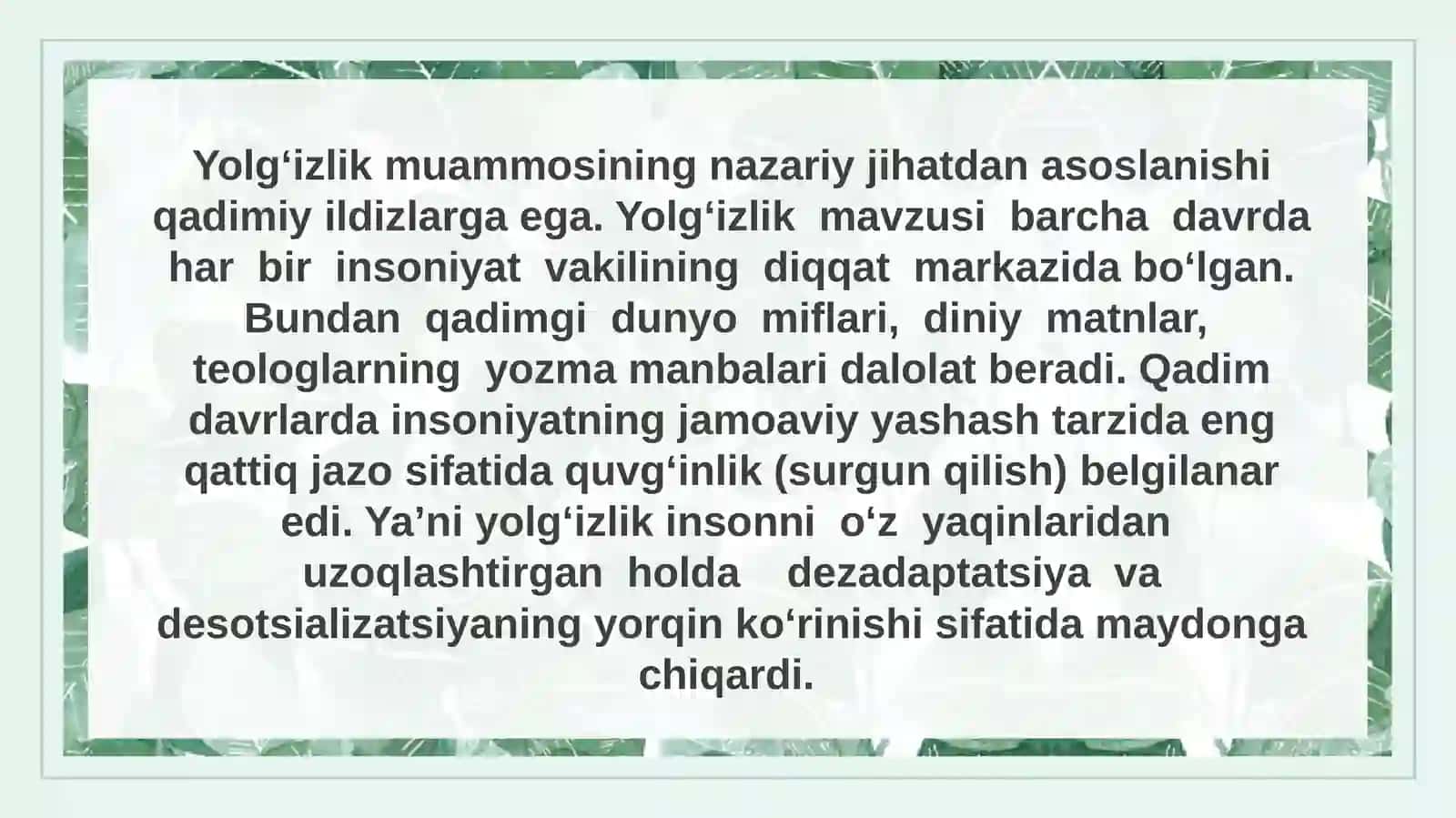 Yolg'izlik xissi kompleksi va uning o'ziga xos xususiyatlari 2