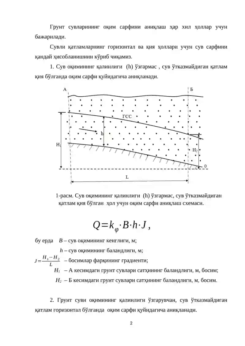 ЕР ОСТИ СУВЛАРИНИНГ ҲАРАКАТЛАНИШ ҚОНУНИЯТЛАРИ 2