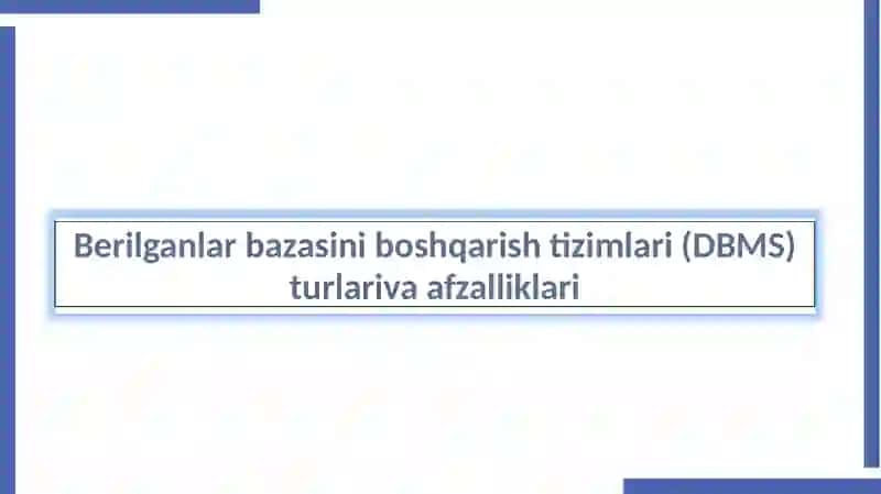 Ma`lumotlarbazasi rejalishtirish 2