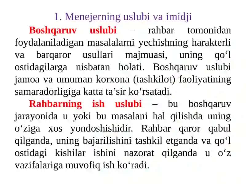 MENEJER USLUBI VA MADANIYATI 2
