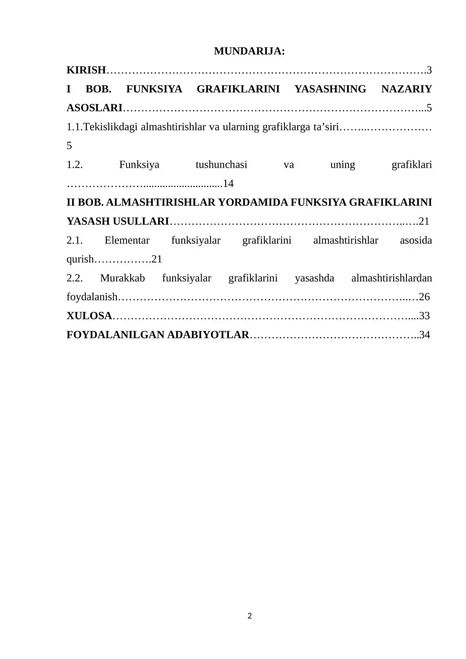 Tekislikda almashtirishlar yordamida funksiya grafiglarini yasash 2