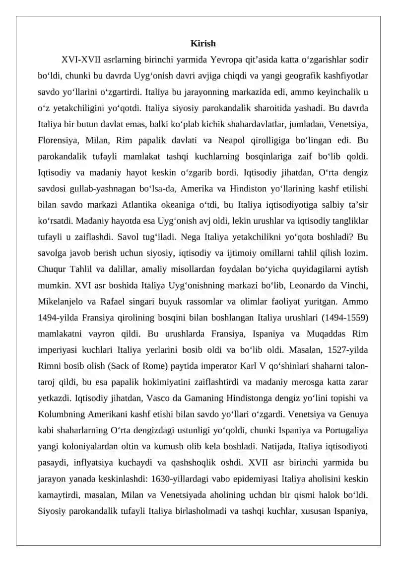 XVI-XVII asr Italiyasi (XVI-XVII Century Italy) 2