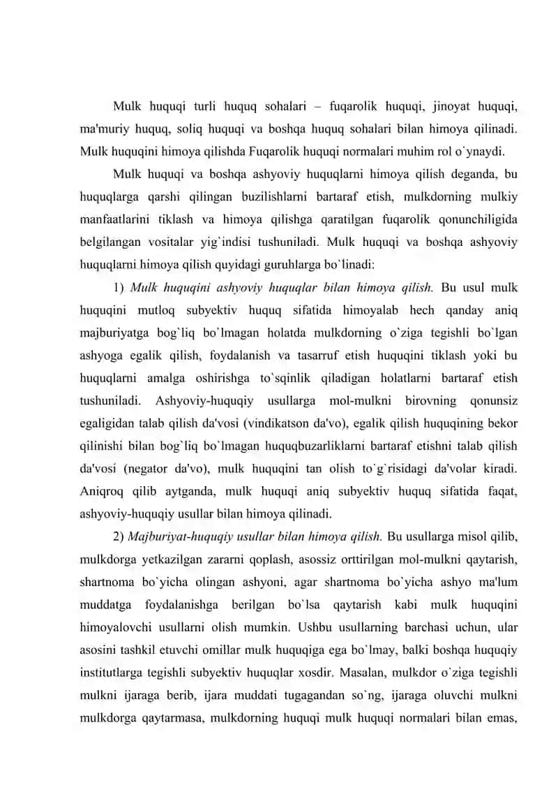 Mulk huquqi va boshqa ashyoviy huquqlarni himoya qilish 2