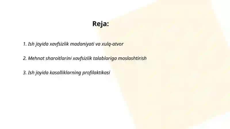 Ish joyida sog'lik va xavfsizlikni ta'minlash 2