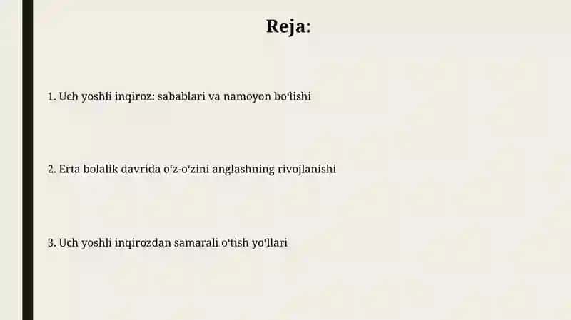 O'Zini ang'lashning rivojlanishi va 3 yoshin qirozi 2