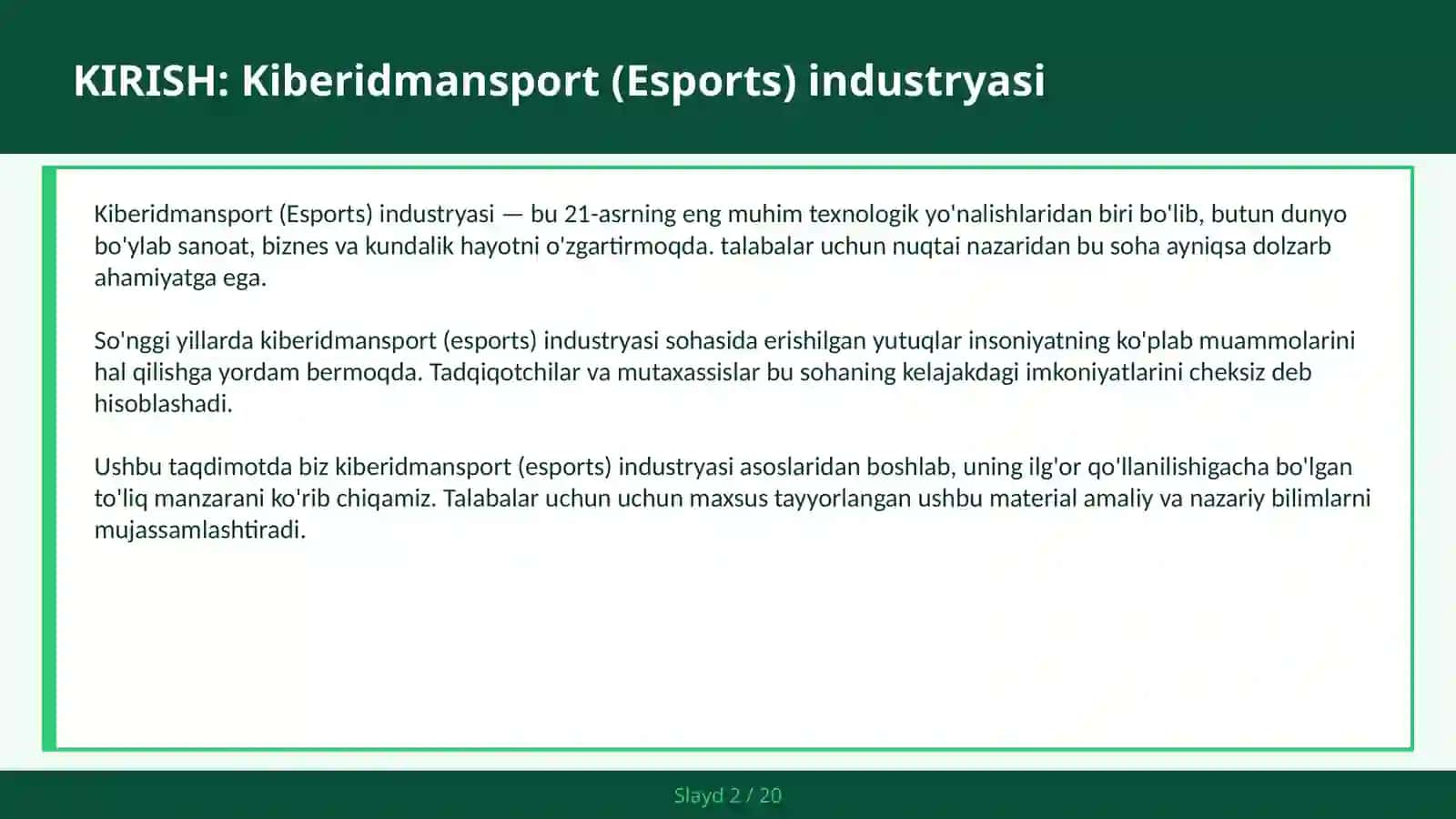 KIBERIDMANSPORT (ESPORTS) INDUSTRYASI 2