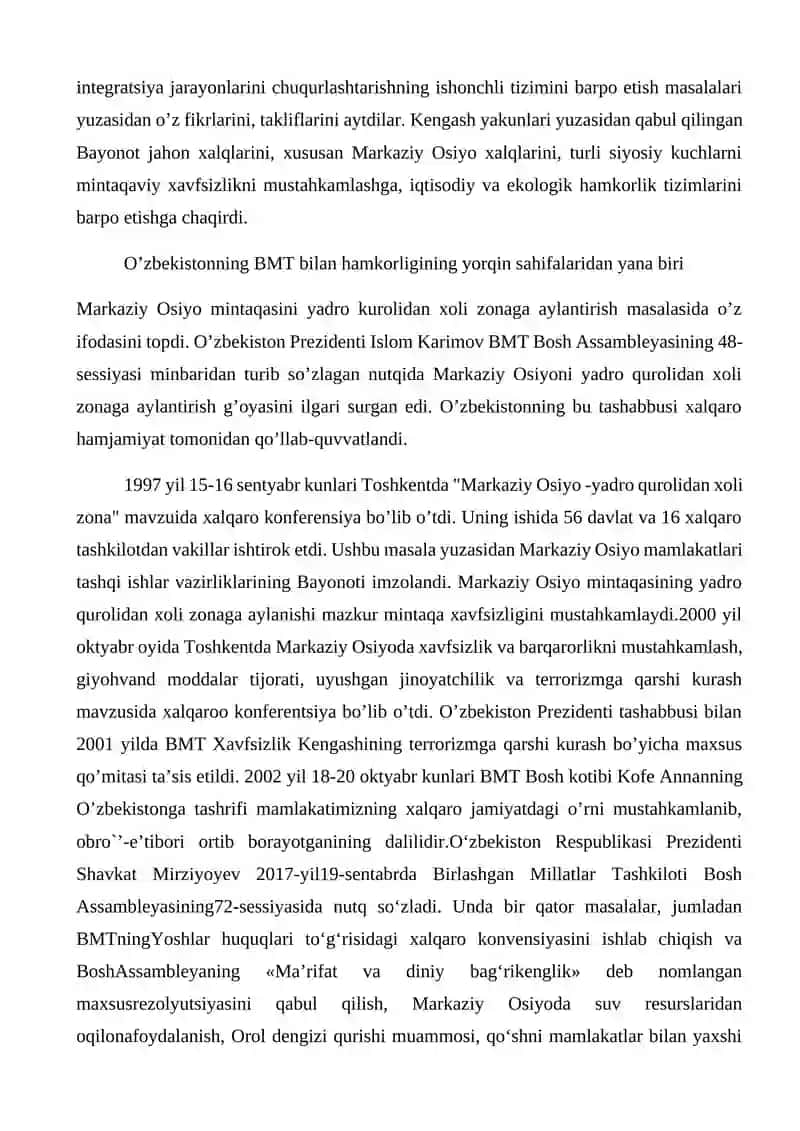 O’zbekiston va Jahon Hamjamiyati 2