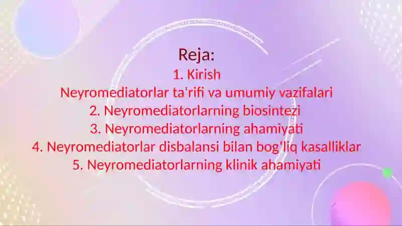 Neyromediatorlar biosintezi ahamiyati va kasalliklar 2