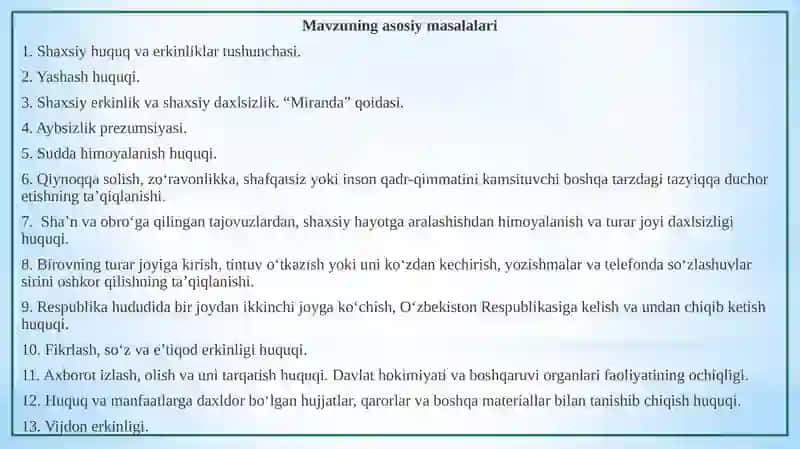 Shaxsiy huquq va erkinliklar 2