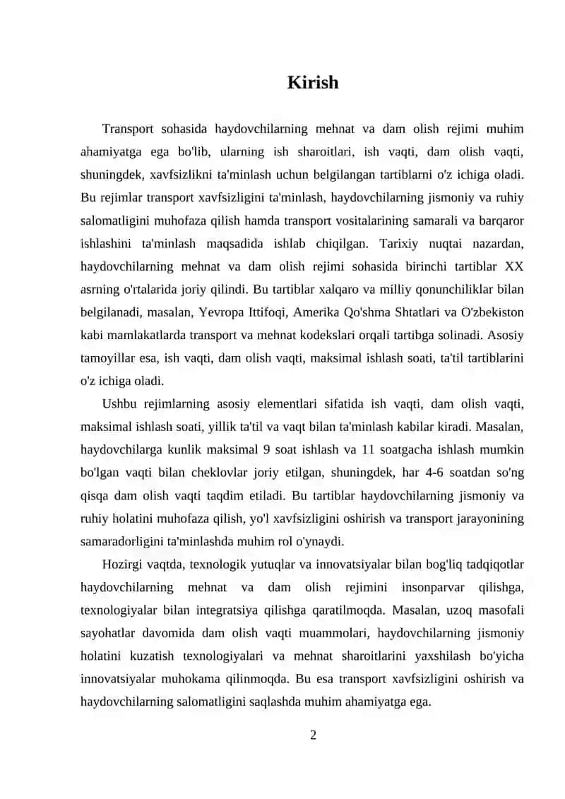 HAYDOVCHILARNING MEHNAT VA DAM OLISH REJIMI 2