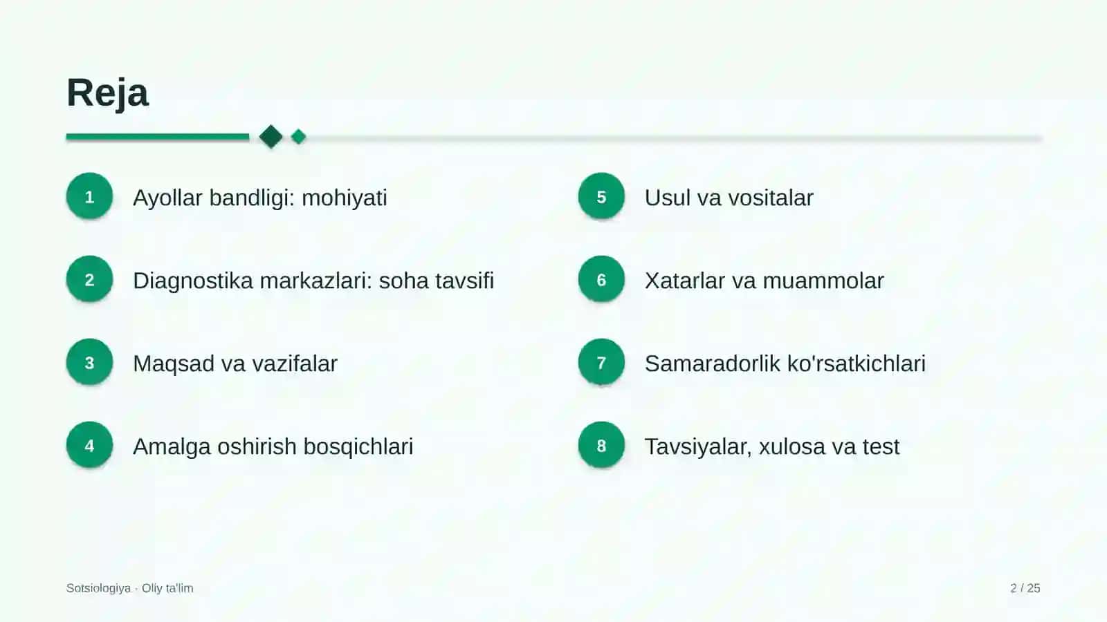 Diagnostika markazlarida ayollar bandligi 2