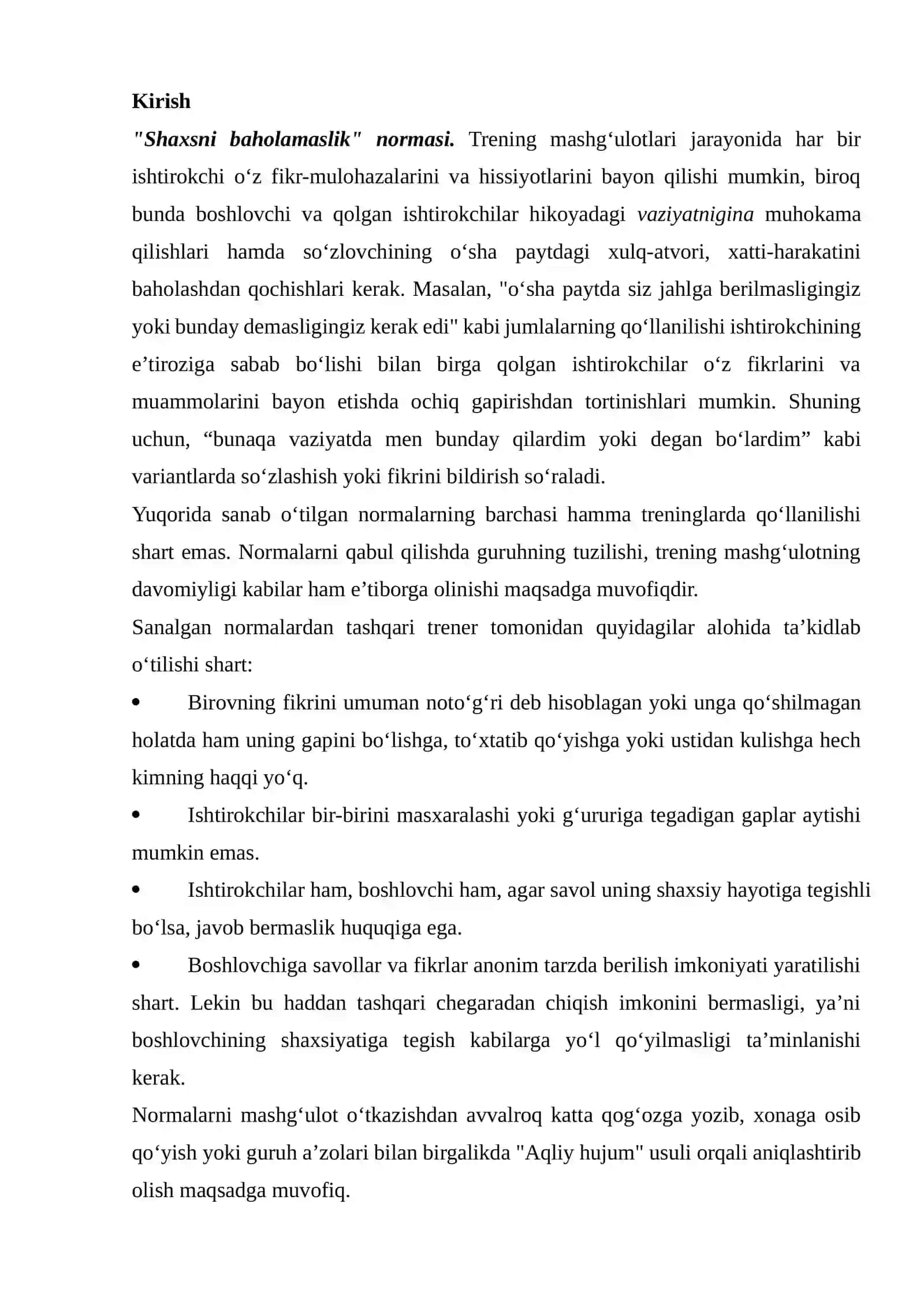 Treningning muhim jihatlari 2