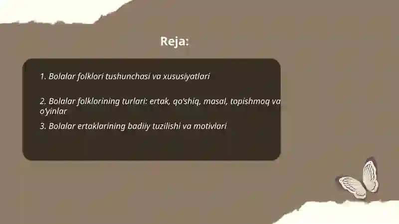Bolalar folklori va ularning talqinlari, badiiy xususiyatlari 2
