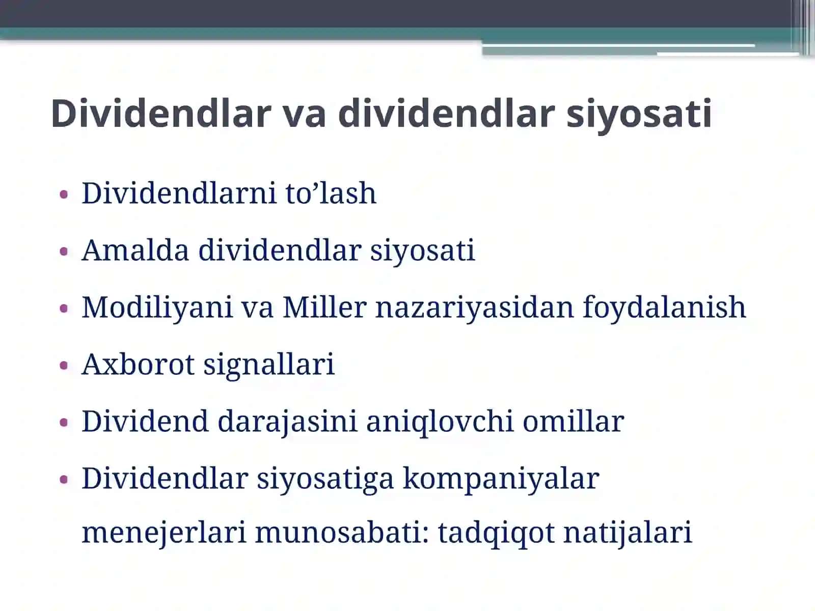 Dividendlar va dividendlar siyosati 2