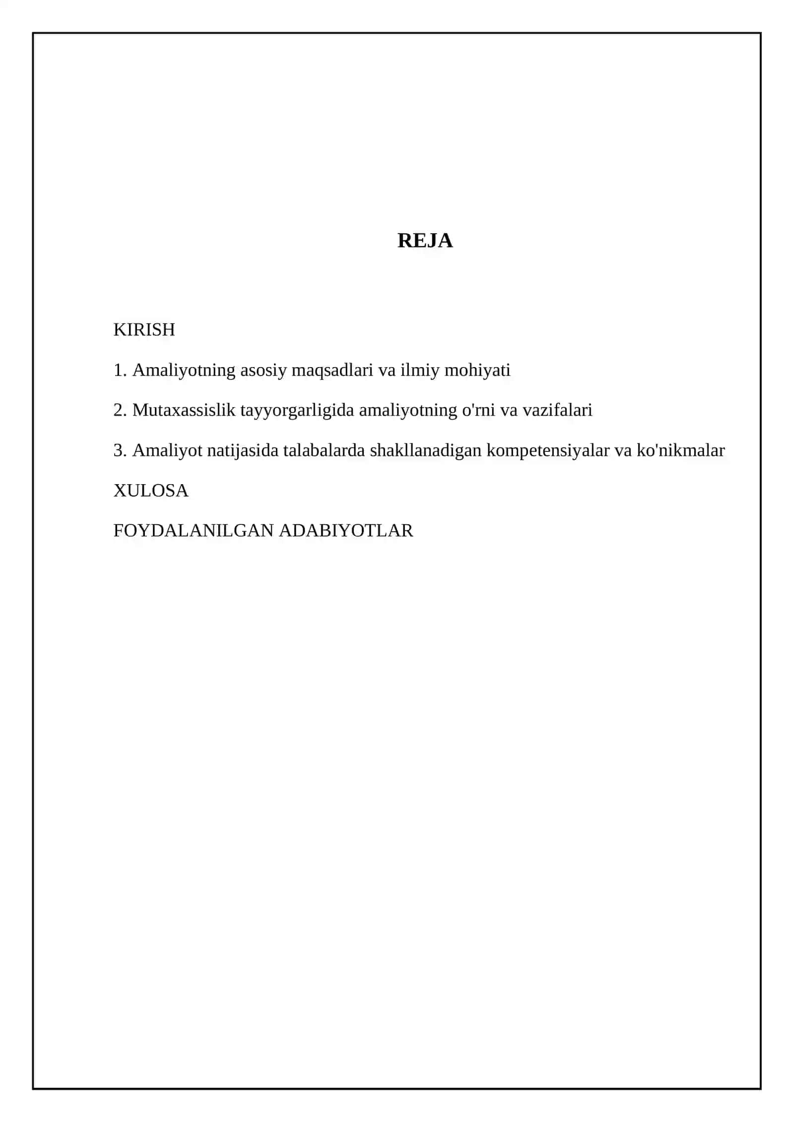 Mutaxassislik amaliyotining maqsad va vazifalari 2
