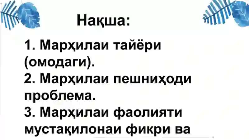 Мавзӯъ: Марҳилаҳои ташкилитаълими 2