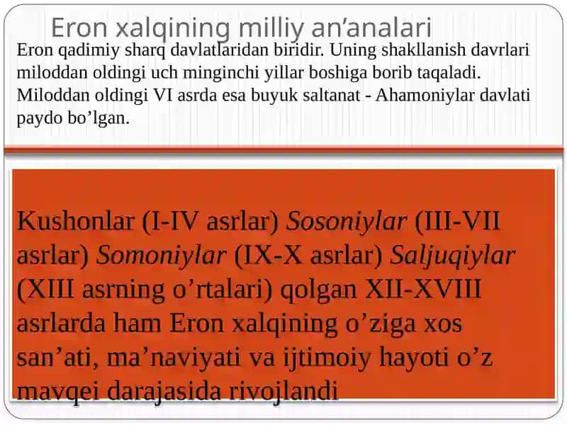 Eronxalqining milliyan’analari 2