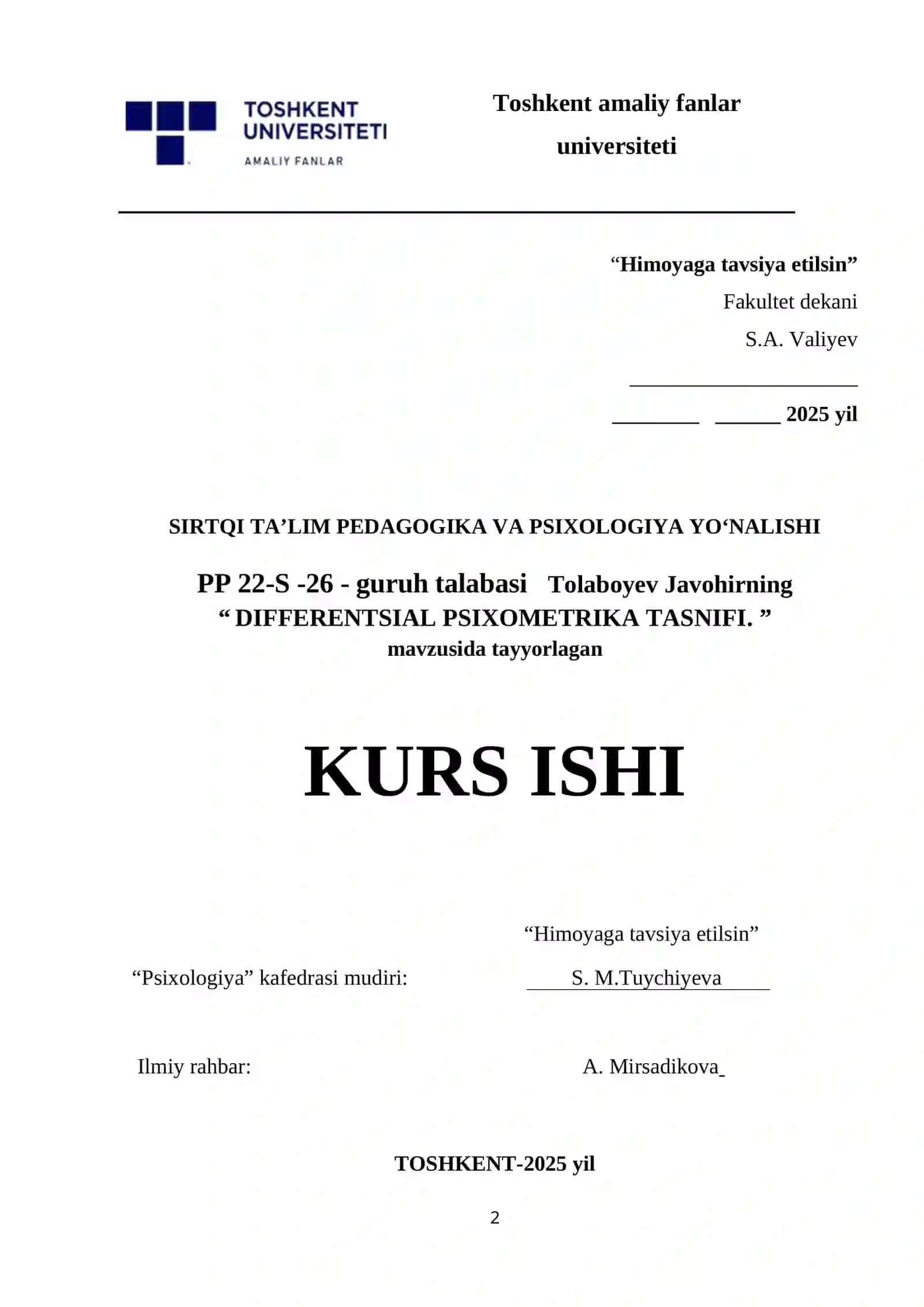 Differentsial psixometrika tasnifi 2