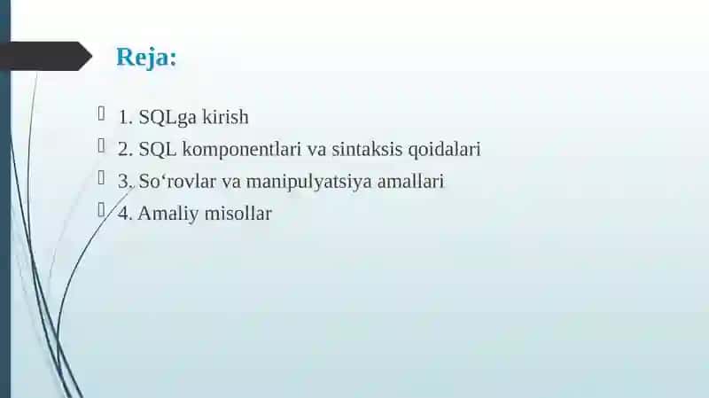 SQL - TARTIBLANGAN SO‘ROVLAR TILI ASOSLARI 2
