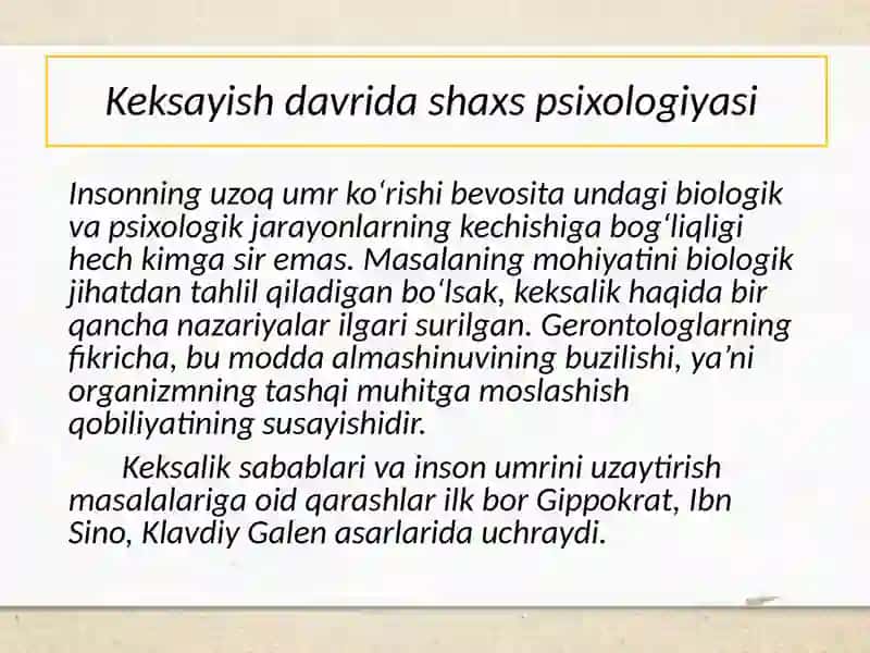 Keksayish davrida shaxs psixologiyasi 2