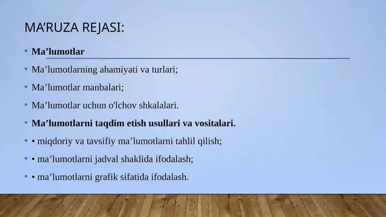Ma'lumotlar va ma'lumotlarni taqdimoti 2