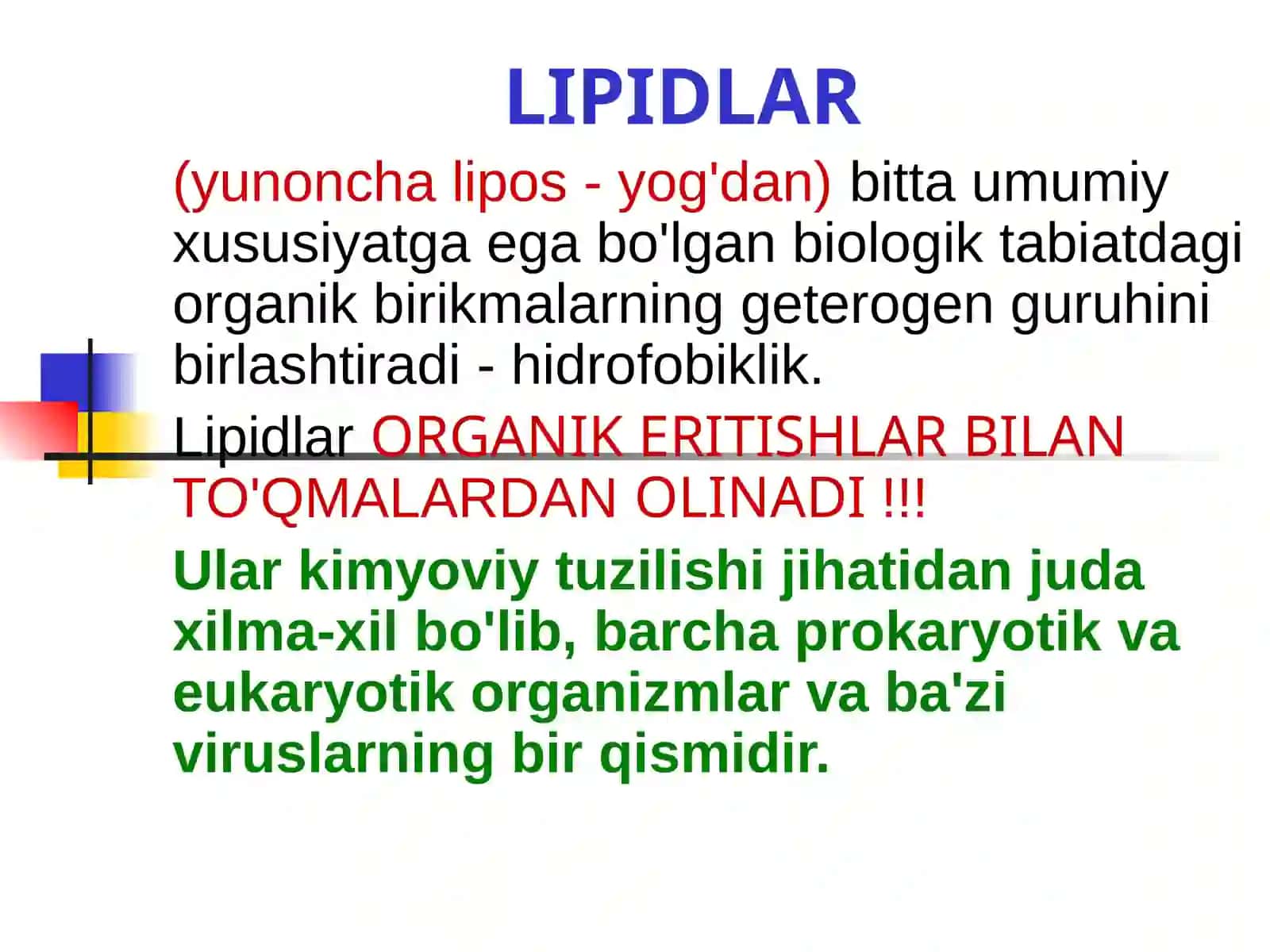 Lipidlar: funktsiyalari va metabolizmi 2